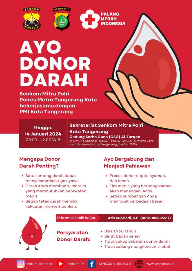 Bentuk Kepedulian Senkom Mitra Polri Kota Tangerang dan Polres Metro Tangerang Mengajak Donor Darah