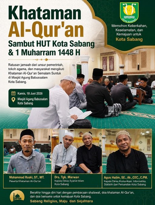 Khataman Al-Qur'an Semalam Suntuk Warnai HUT Ke-61 Kota Sabang dan Tahun Baru Hijriah 1448 H