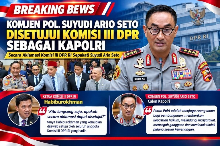 Komjen Pol. Suyudi Ario Seto Disetujui Komisi III DPR sebagai Kapolri