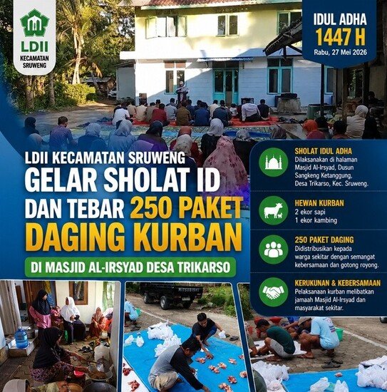 LDII Kecamatan Sruweng Gelar Sholat Idul Adha dan Tebar 250 Paket Daging Kurban ke Masyarakat