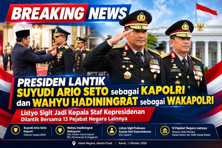 Presiden Prabowo Lantik Suyudi Ario Seto sebagai Kapolri dan Wahyu Hadiningrat sebagai Wakapolri